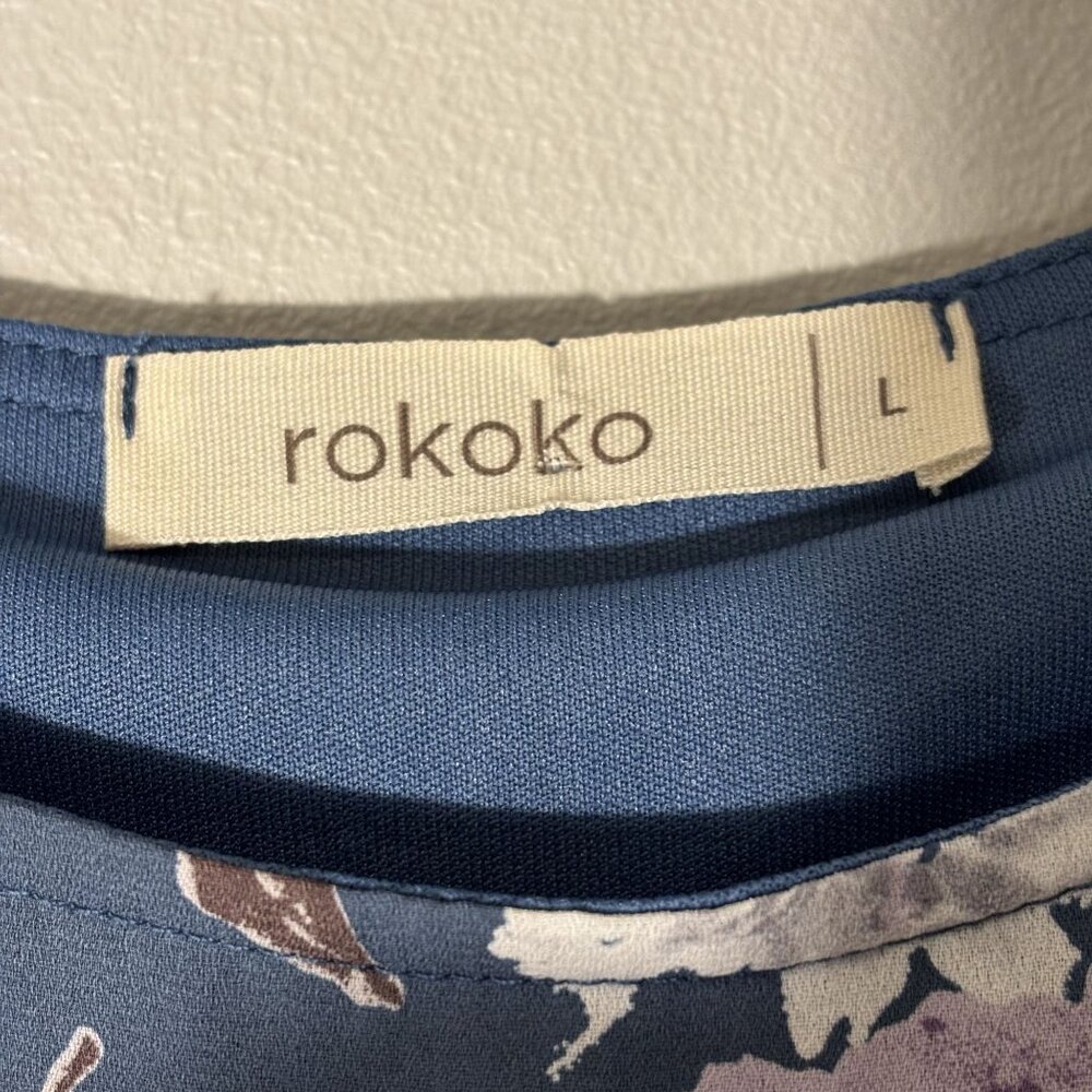 Floral Bell Sleeve Tunic Dress By Rokoko L - Teal Blue, Purple & Yellow - Picture 2 of 11